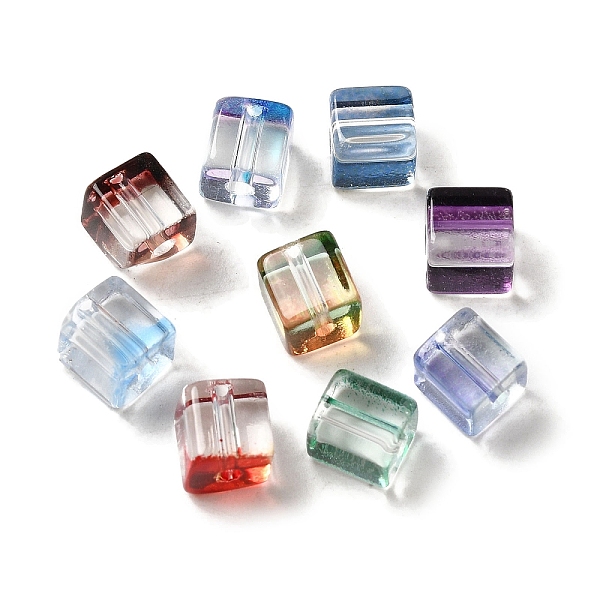 

PandaHall Two Tone Transparent Glass Beads, Cube, Mixed Color, 6x6x7mm, Hole: 1.4mm, about 500pcs/bag Glass Cube Multicolor