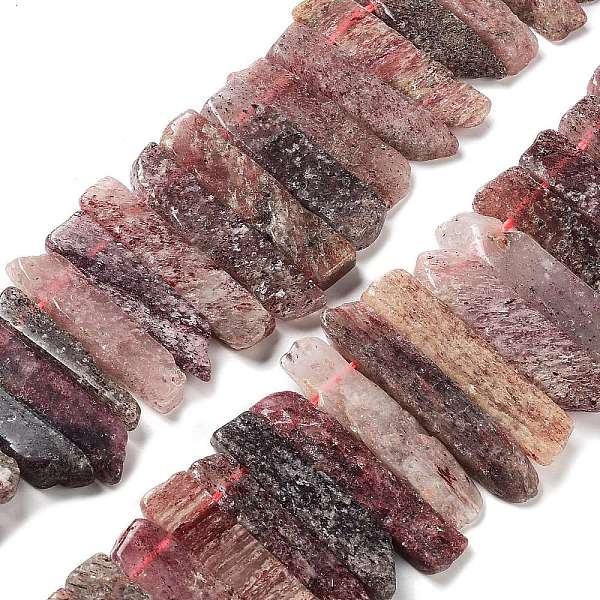 

PandaHall Natural Strawberry Quartz Beads Strands, Top Drilled Beads, Rectangle, 24~62x8~14x4~9mm, Hole: 1.8mm, about 34~39pcs/strand...