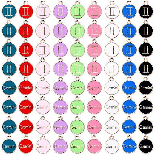 

PandaHall 72Pcs 9 Colors Alloy Enamel Pendants, Cadmium Free & Lead Free, Flat Round with Constellation, Light Gold, Gemini, 22x18x2mm, Hole...