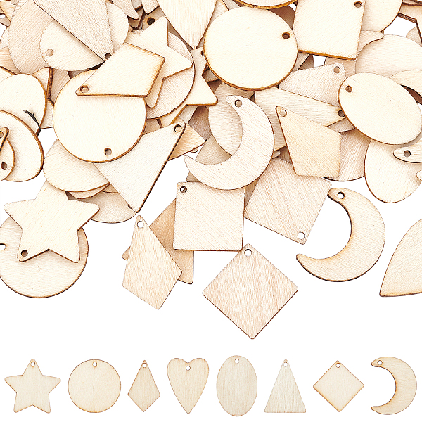 PandaHall Unfinished Natural Poplar Wood Pendants, Laser Cut Wood Shapes, Undyed, Mix Shape, BurlyWood, 25x19.5x1.5mm, Hole: 1.6mm...