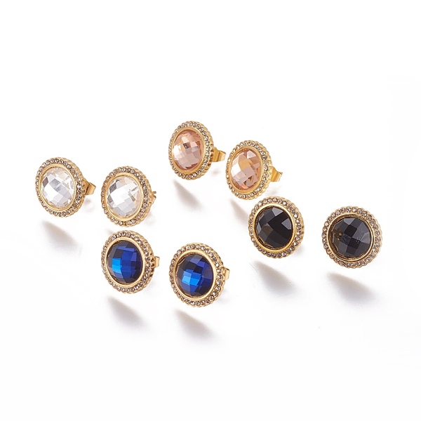 

PandaHall 304 Stainless Steel Ear Studs, with Rhinestone, Golden, Mixed Color, 17.5x16x5.5mm, Pin: 0.8mm Rhinestone Multicolor