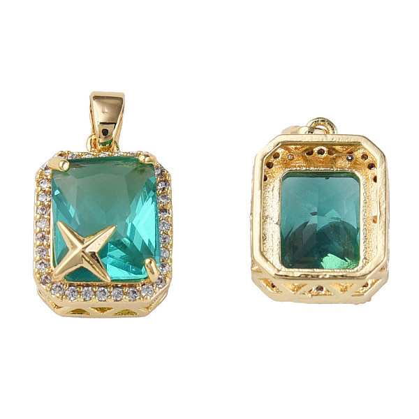 

PandaHall Brass Inlaid Cubic Zirconia Charms, with Brass Snap on Bails, Real 18K Gold Plated, Nickel Free, Rectangle with Star, Light Sea...