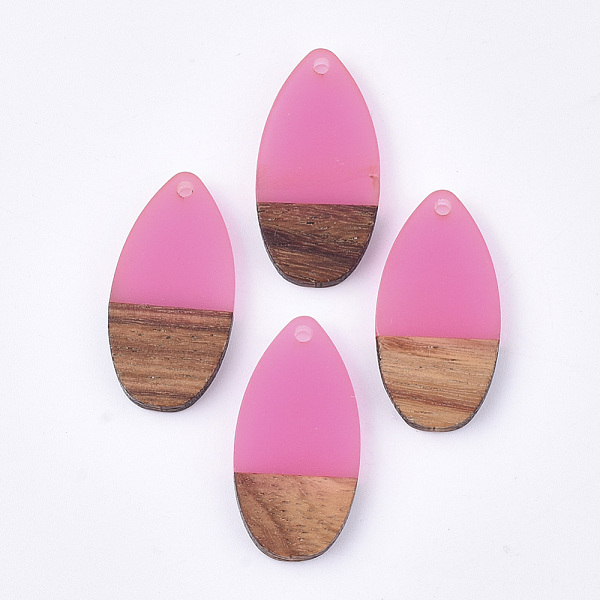 

PandaHall Resin & Walnut Wood Pendants, teardrop, Hot Pink, 31x16x3.5~4mm, Hole: 1.5mm Resin+Wood Teardrop Pink