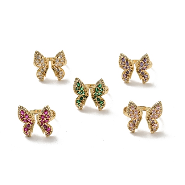 

PandaHall Cubic Zirconia Butterfly Open Cuff Ring, Real 18K Gold Plated Brass Jewelry for Women, Cadmium Free & Lead Free, Mixed Color, US..., Multicolor