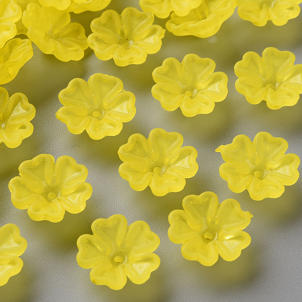 

PandaHall Transparent Frosted Acrylic Bead Caps, 5-Petal, Flower, Yellow, 16.5x6mm, Hole: 1.6mm, about 959pcs/500g Acrylic Yellow