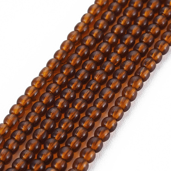 

PandaHall Glass Beads Strands, Round, Saddle Brown, 2mm, Hole: 0.6mm, about 185~206pcs/strand, 14.37~14.76 inch(36.5~37.5cm) Glass Round