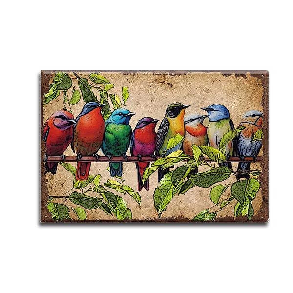 PandaHall SUPERDANT Vintage Colorful Birds Metal Tin Sign Birds on Branch Wall Art Tin Painting Plaque Poster Old Fashion Aluminum Sign...