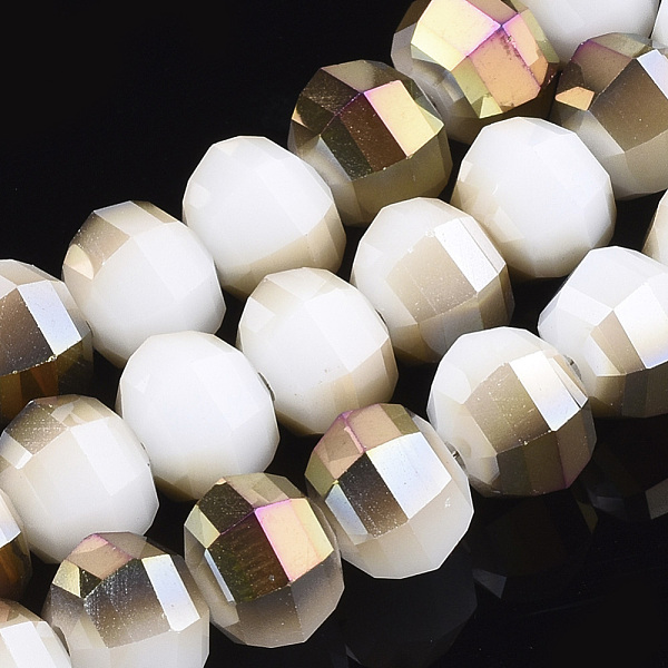 

PandaHall Half Plated Opaque Solid Color Glass Beads Strands, Faceted, Round, Goldenrod, 8x7mm, Hole: 1.2mm, about 72pcs/strand, 18.5 inch..., Gold
