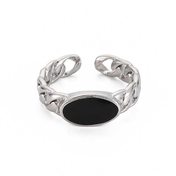 

PandaHall Enamel Oval Open Cuff Ring, Tibetan Style Alloy Jewelry for Men Women, Cadmium Free & Lead Free, Platinum, Black, US Size 9 1/4...