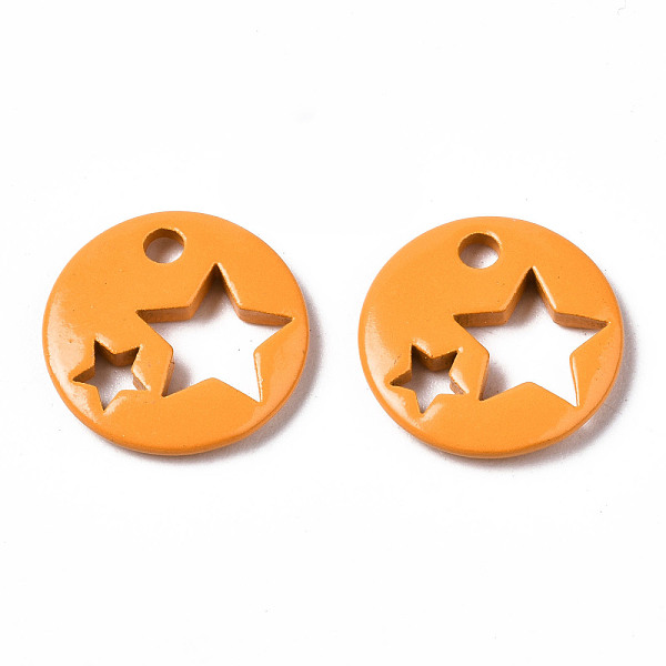 

PandaHall Spray Painted Brass Charms, Flat Round with Star, Dark Orange, 14.5x14.5x2.5mm, Hole: 2mm Brass Flat Round