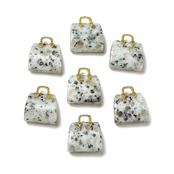 

PandaHall Natural Sesame Jasper Brass Pendants, Handbag Charms, Golden, 27.5x26x12mm, Hole: 6.3x5mm Sesame Jasper Bag