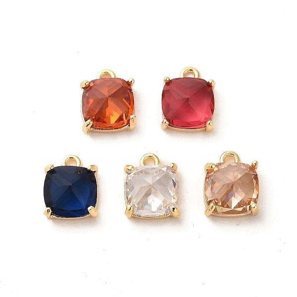 

PandaHall Glass Charms, with Brass Findings, Square Charm, Real 18K Gold Plated, 9x7x5mm, Hole: 1mm Brass+Glass Square Multicolor