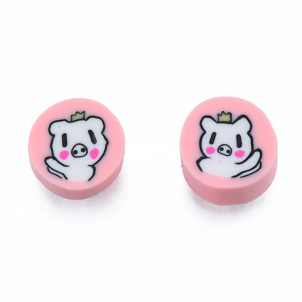

PandaHall Handmade Polymer Clay Beads, Flat Round with Pig, Pink, 9~9.5x4~5.5mm, Hole: 1.6mm Polymer Clay Flat Round Pink