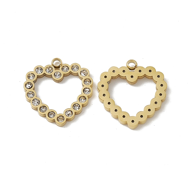 

PandaHall Vacuum Plating 201 Stainless Steel Pendants, Crystal Rhinestone Heart Charms, Real 18K Gold Plated, 16x15x2mm, Hole: 1.5mm..., Clear