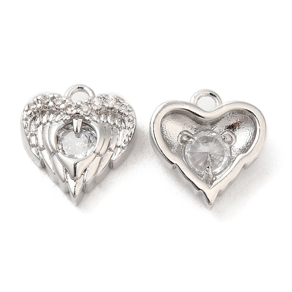 

PandaHall Brass & Glass & Cubic Zirconia Charms, Heart Wing Charm, Real Platinum Plated, Clear, 11x10.5x4mm, Hole: 1.2mm Brass+Cubic...