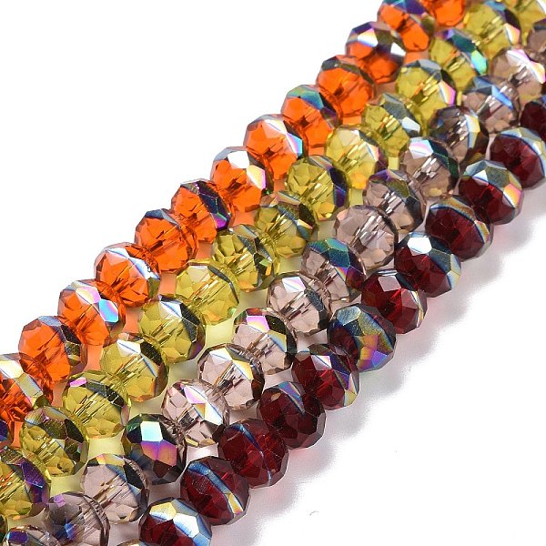 

PandaHall Transparent Electroplate Glass Beads Strands, Faceted, Rondelle, Half Rainbow Plated, Mixed Color, 7.5~8x6.5mm, Hole: 1.4mm, about..., Multicolor