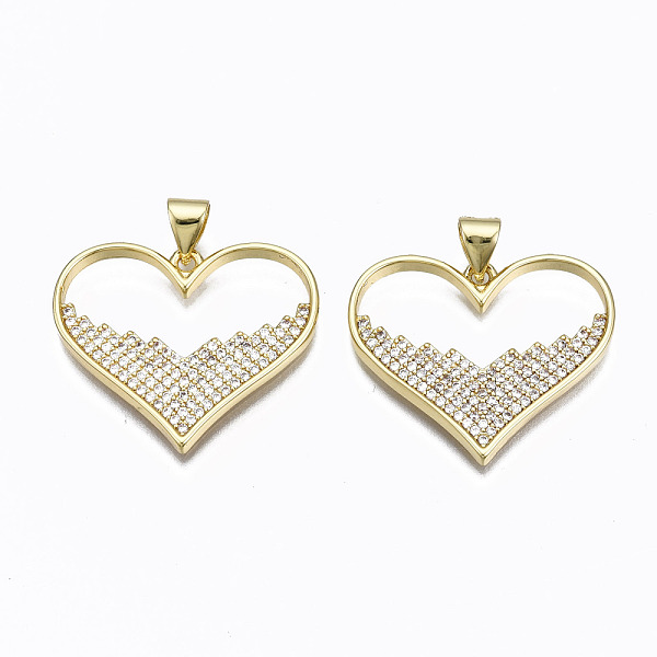 

PandaHall Brass Micro Pave clear Cubic Zirconia Pendants, Nickel free, Heart, Real 16K Gold Plated, 21x25x2mm, Hole: 3x5mm Brass+Cubic...