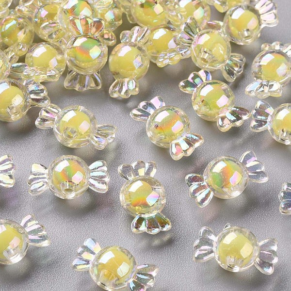

PandaHall Transparent Acrylic Beads, Bead in Bead, AB Color, Candy, Yellow, 9x17x8.5mm, Hole: 2mm, about 960pcs/500g Acrylic Candy Yellow