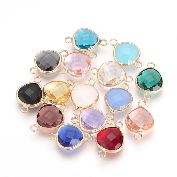 

PandaHall Glass Links connectors, with Brass Findings, Faceted, teardrop, Nickel Free, Raw(Unplated), Mixed Color, 19.5x13x5mm, Hole: 2mm..., Multicolor