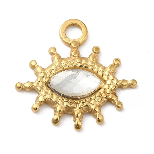 

PandaHall Real 18K Gold Plated 304 Stainless Steel Pendants, with Glass, Horse Eye Charms, Clear, 17.5x18.5x3~3.5mm, Hole: 2.2mm Stainless...