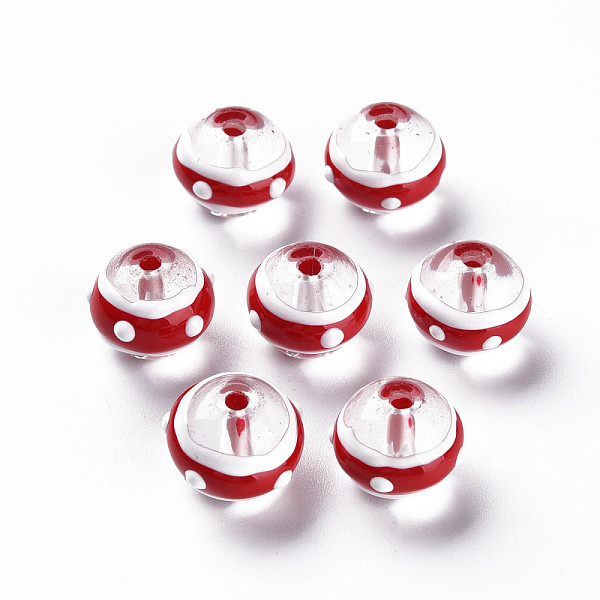 

PandaHall Transparent Glass Enamel Beads, Round, Dark Red, 12.5~14x11.5mm, Hole: 1.6mm Glass Round