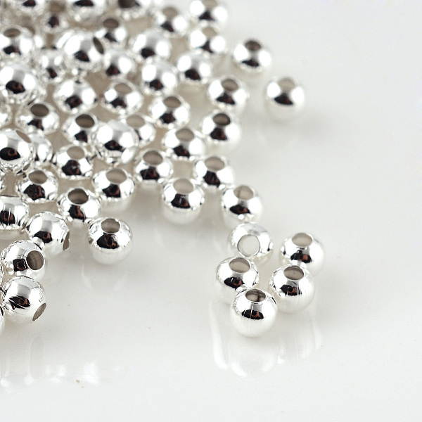 

PandaHall Brass Spacer Beads, Seamless, Round, Silver Color Plated, 3mm, Hole: 1~1.2mm Brass Round
