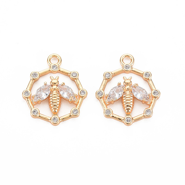 

PandaHall Brass Micro Pave Cubic Zirconia Pendants, Real 18K Gold Plated, Nickel Free, Octagon with Bee, Clear, 19x16x3.5mm, Hole: 1.8mm...