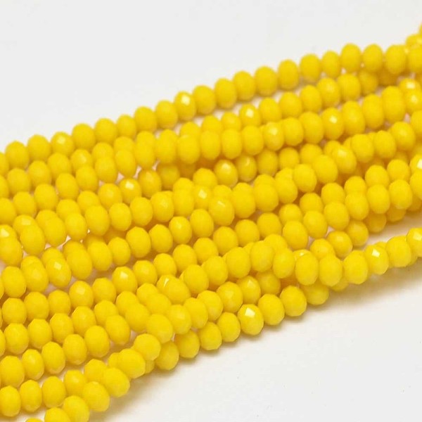 

PandaHall Faceted Rondelle Glass Beads Strands, Yellow, 3.5x2.5~3mm, Hole: 0.8mm, about 125~128pcs/strand, 13.7~14.1 inch(35~36cm) Glass...