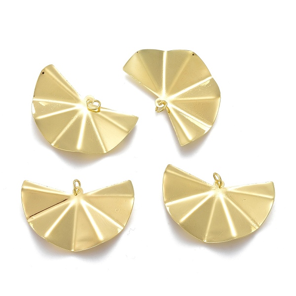 

PandaHall Rack Plating Brass Pendants, with Jump Rings, Textured, Fan, Golden, 24.5x38.5x4.5mm, Hole: 3.5mm Brass Fan