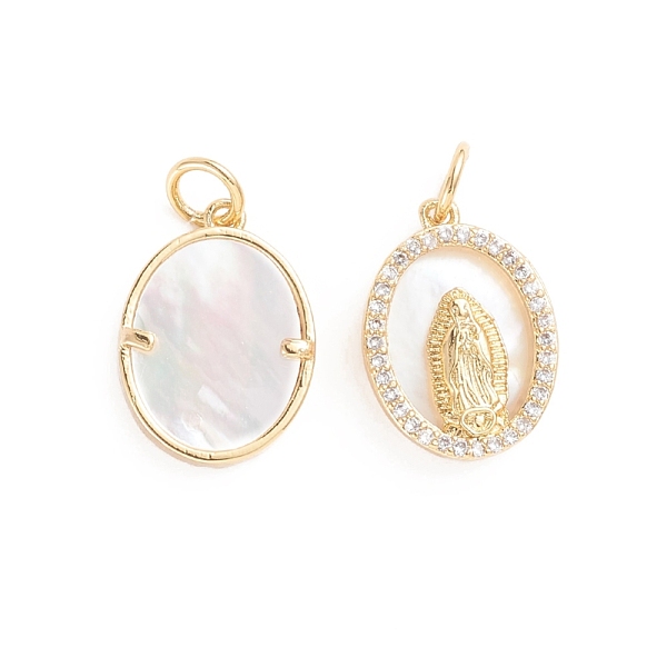 

PandaHall Brass Cubic Zirconia Pendants for Religion, with Shell and Jump Ring, Oval with Saint, Golden, 16.5x12x3.5mm, Hole: 3mm Shell Oval..., Clear