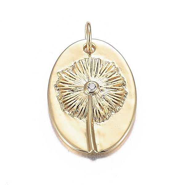 

PandaHall Brass Micro Clear Cubic Zirconia Pendants, Long-Lasting Plated, Oval with Dandelion, Real 18K Gold Plated, 19.5x14x2.5mm, Hole...