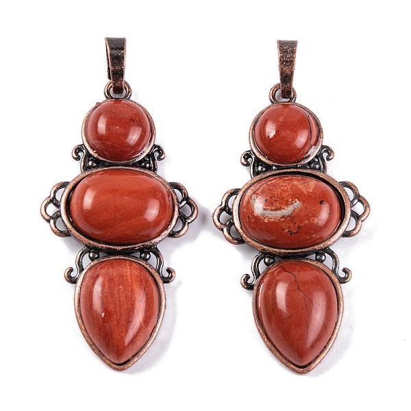 

PandaHall Natural Red Jasper Pendants, Rack Plating Brass Flower Charms, Cadmium Free & Lead Free, Red Copper, 47x24x6.5mm, Hole: 7.5x5mm...