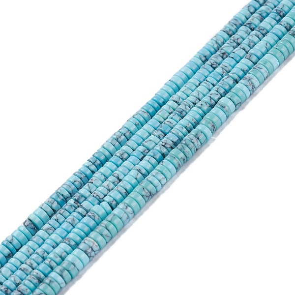 

PandaHall Synthetic Turquoise Beads Strands, Dyed, Heishi Beads, Flat Round/Disc, Sky Blue, 4x1mm, Hole: 1mm, 15.24~16.06 inch(38.7~40.8cm)...