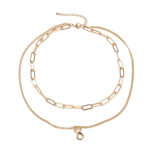 

PandaHall Vacuum Plating 304 Stainless Steel Double Chains Multi Layered Necklace with Infinity Charm for Women, Golden, 16.34 inch(41.5cm)..., Clear
