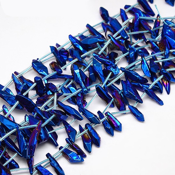 

PandaHall Electroplate Gemstone Natural Quartz Crystal Beads Strands, Nuggets, Blue Plated, Blue, 10~20x4~8x3~8mm, Hole: 1mm, about...
