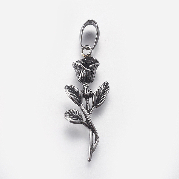 

PandaHall 304 Stainless Steel Pendants, Rose, Antique Silver, 39.5x15x7mm, Hole: 4.5x8mm 304 Stainless Steel Flower