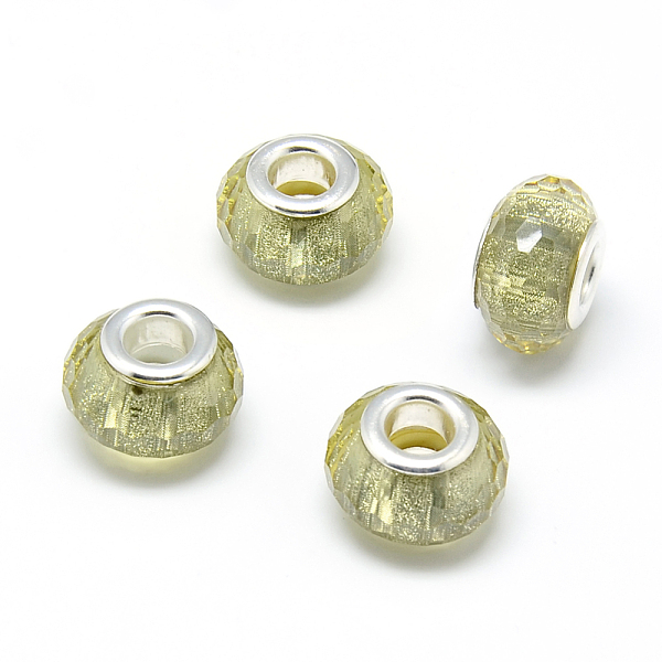 

PandaHall Resin European Beads, Large Hole Beads, with Silver Color Plated Brass Cores, Faceted, Rondelle, Large Hole Beads, Pale Goldenrod..., Yellow