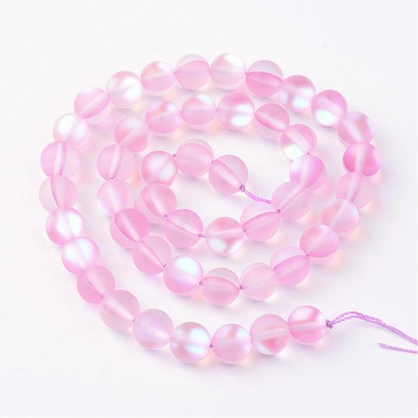 

PandaHall Synthetic Moonstone Beads Strands, Holographic Beads, Dyed, Frosted, Round, Pink, 8mm, Hole: 1mm, about 45~47pcs/strand, 14~15...