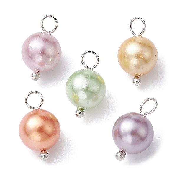 

PandaHall Shell Pearl Dyed Round Charms, with Platinum Plated Brass Loops, Mixed Color, 14x8mm, Hole: 2.8mm Shell Pearl Round Multicolor