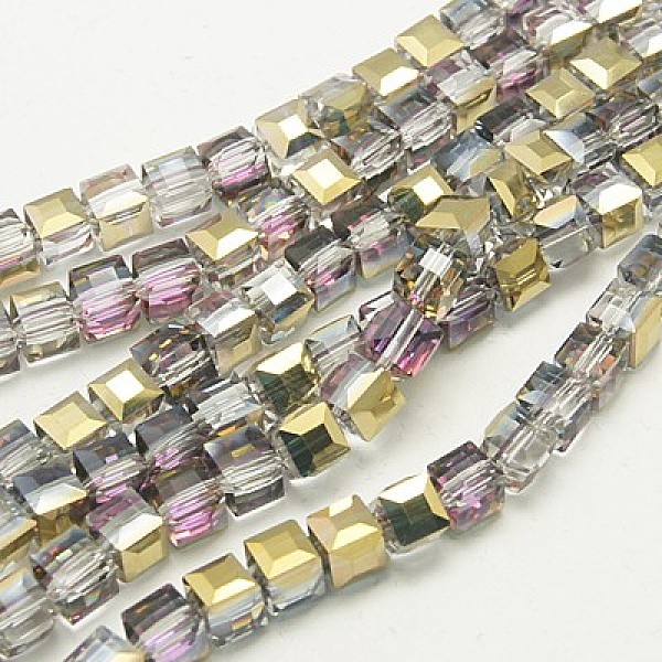 

PandaHall Electroplate Glass Beads Strands, Half Plated, Faceted Cube, Plum, 4x4x4mm, Hole: 1mm, about 100pcs/strand, 16.9 inch Glass Cube..., Purple