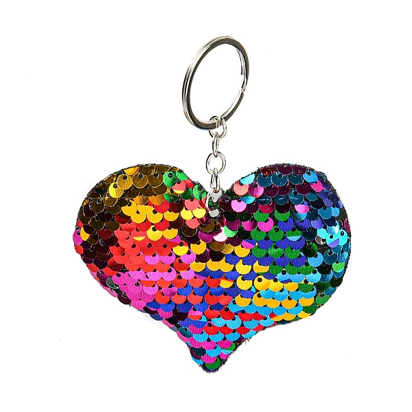 

PandaHall PVC Reflective Sequin Heart Pendant Keychain, with Platinum Plated Iron Findings, for Car Keychain Bag Ornament, Colorful...