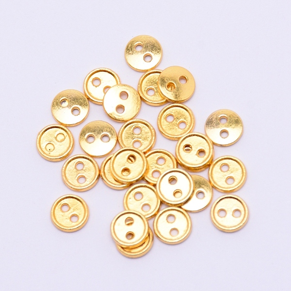 

PandaHall Alloy Mini Buttons, 2-Hole, Flat Round, Cadmium Free & Lead Free, Golden, 4x1.5mm, Hole: 0.8mm Alloy Flat Round