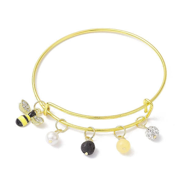 

PandaHall Adjustable Iron Expandable Bangles, Bees Alloy Rhinestone & Shell Pearl & Mixed Stone Charms Bangle, Golden, Inner Diameter: 2-1/2..., Yellow