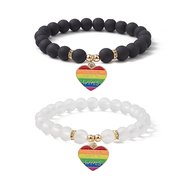

PandaHall 2Pcs 2 Style Synthetic Hematite & Glass Round Beaded Stretch Bracelets Set, Pride Rainbow Flag Alloy Enamel Charms Stackable...