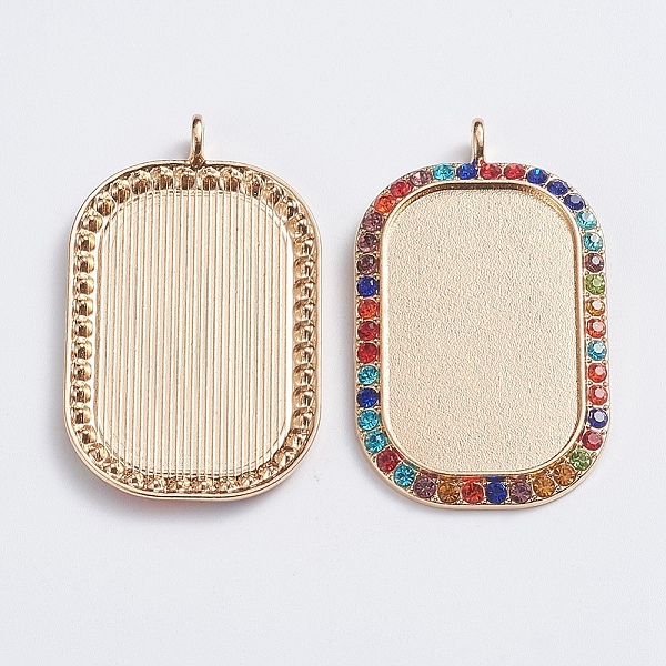 

PandaHall Alloy Big Pendant Cabochon Settings, Plain Edge Bezel Cups, with Rhinestone, Rectangle, Colorful, Light Gold, Tray: 23x38mm..., Multicolor