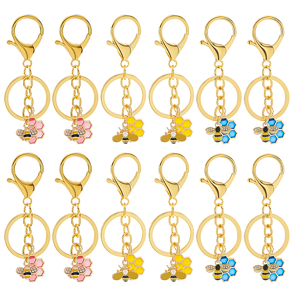 

PandaHall 12 Pcs Bee Honeycomb Keychains, Alloy Enamel Pendants Keychains Alloy Split Keychain Accessories for Car Bag Purse Wallet Phone..., Multicolor