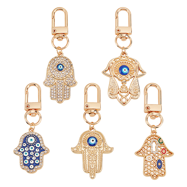 

PandaHall 5Pcs 5 Colors Hamsa Hand/Hand of Miriam with Evil Eye Alloy Enamel Pendant Decoration, Swivel Clasps Charms, Clip-on Charms, for..., Multicolor