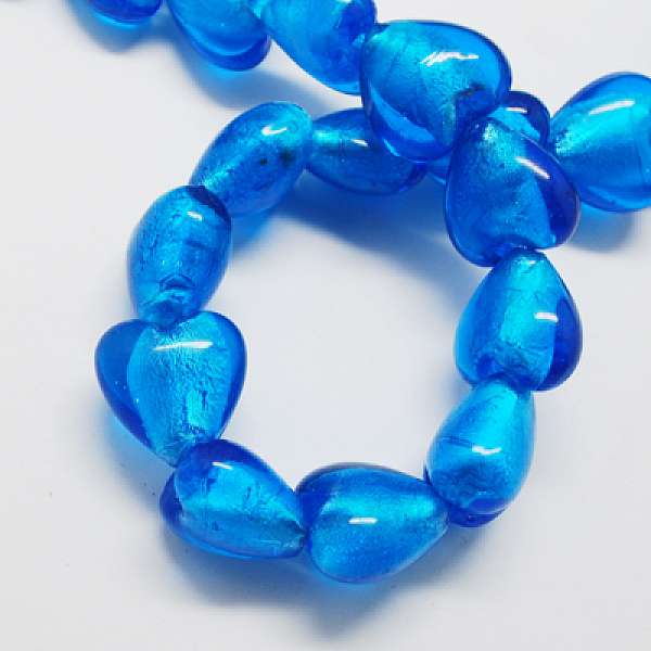 

PandaHall Handmade Silver Foil Glass Beads, Heart, Dodger Blue, 12x12x8mm, Hole: 2mm Silver Foil Heart Blue