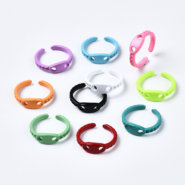 

PandaHall Spray Painted Brass Cuff Rings, Open Rings, Oval, Mixed Color, US Size 7 1/4(17.5mm) Brass Multicolor