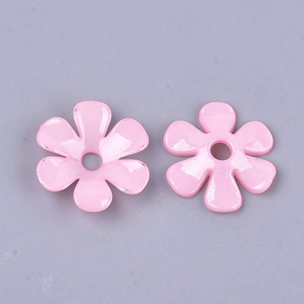 

PandaHall Opaque AS Plastic Bead Caps, 6-Petal, Flower, Pink, 33.5x31.5x6.5mm, Hole: 5.5mm, about 350pcs/500g Plastic Pink